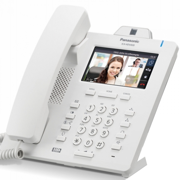 Vídeo teléfono SIP, pantalla touch 4.3 pulg. 16 líneas, Bluetooth incluido, broadsoft. sonido HD, 2 puertos GbE, blanco. Mod. KX-HDV430X Vídeo teléfono SIP, pantalla touch 4.3 pulg. 16 líneas, Bluetooth incluido, broadsoft. sonido HD, 2 puertos GbE, blanco. Mod. KX-HDV430X